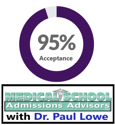 95 percent acceptance rate for medical school clients Dr Lowe